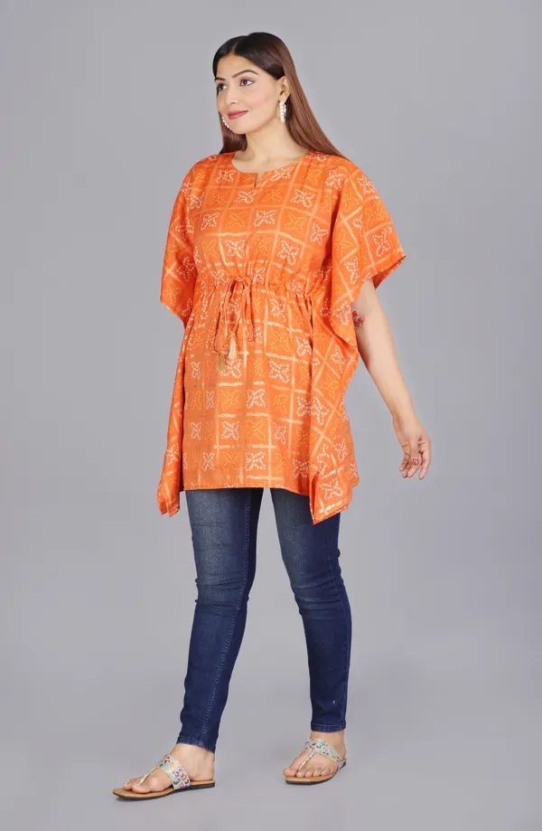 Orange_Pure_Cotton_Printed_Round_Neck_Kaftan_For_Women