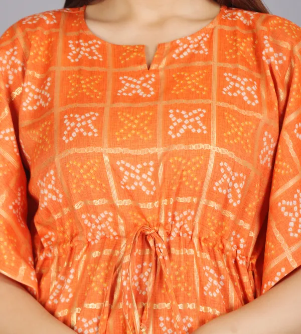 Orange_Pure_Cotton_Printed_Round_Neck_Kaftan_For_Women