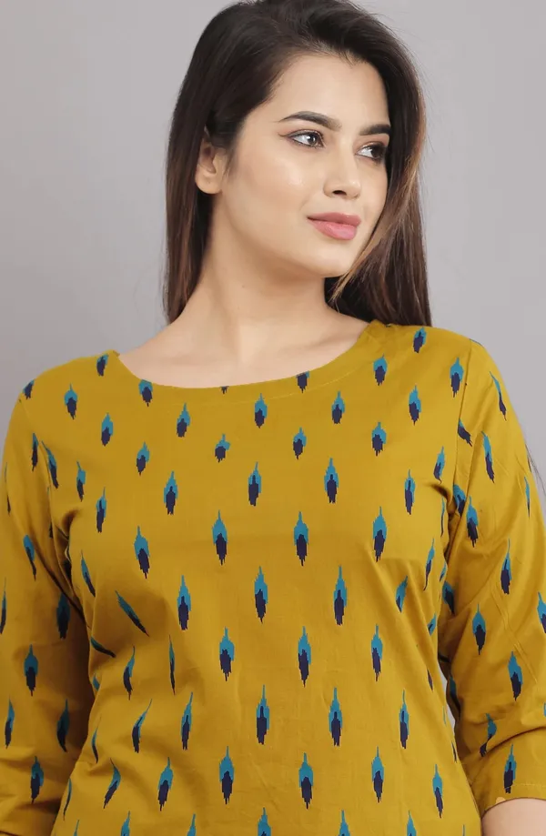 Yellow_Cotton_Blend_Round_Neck_Printed_For_Women