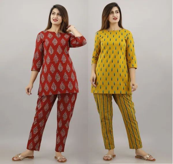 Yellow_&_Maroon_Cotton_Printed_Night_Suit_Set_For_Women_(Pack_of_2)