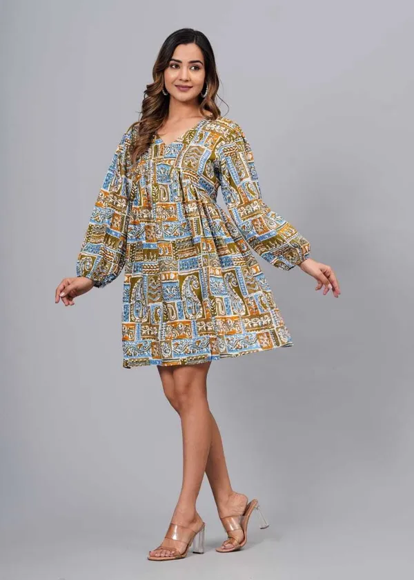 Multicolor_Viscose_Rayon_Casual_Above_Knee/Mid_Thigh_Length_Dress_For_Women