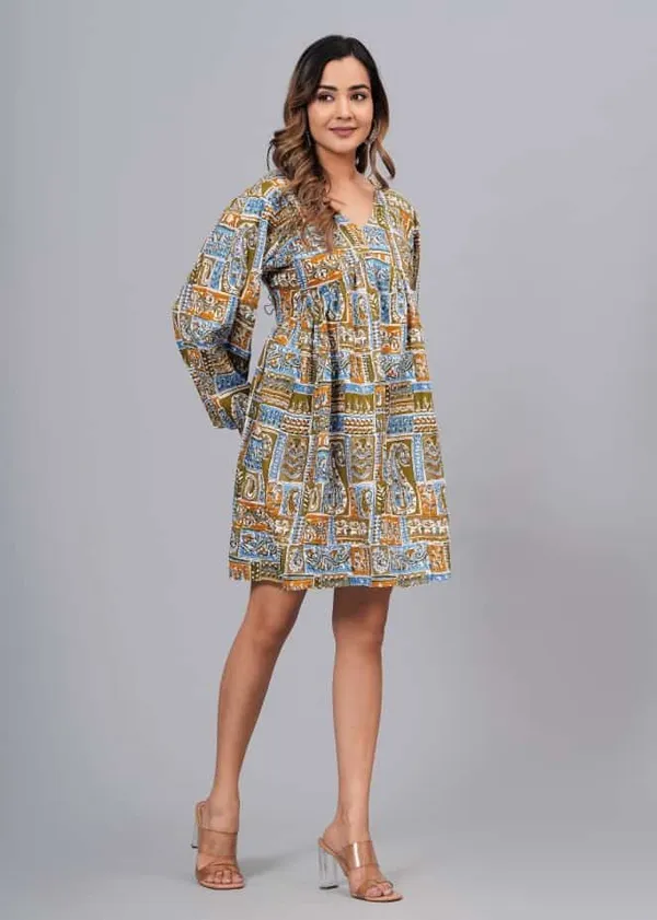 Multicolor_Viscose_Rayon_Casual_Above_Knee/Mid_Thigh_Length_Dress_For_Women