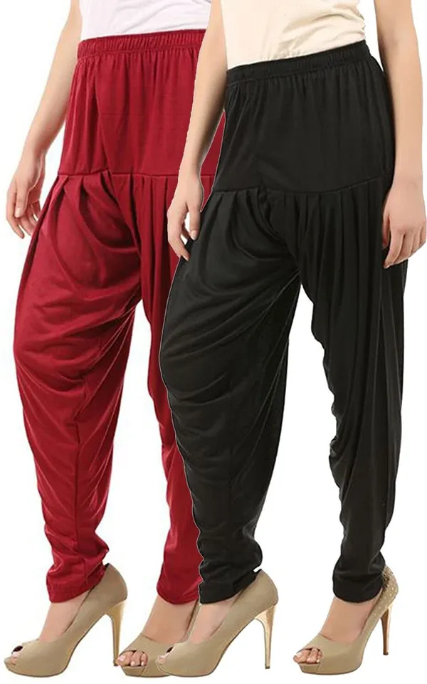 Black_&_Maroon_Viscose_Rayon_Solid_Dhoti_Salwar_For_Women_&_Girls_(Pack_Of_2)