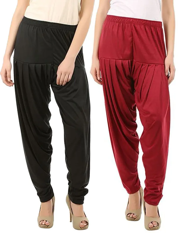Black_&_Maroon_Viscose_Rayon_Solid_Dhoti_Salwar_For_Women_&_Girls_(Pack_Of_2)