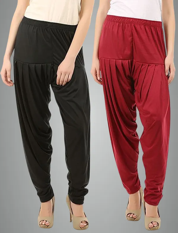 Black_&_Maroon_Viscose_Rayon_Solid_Dhoti_Salwar_For_Women_&_Girls_(Pack_Of_2)