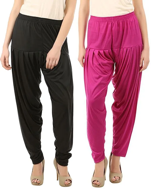 Black_&_Rani_Pink_Viscose_Rayon_Solid_Dhoti_Salwar_For_Women_&_Girls_(Pack_Of_2)