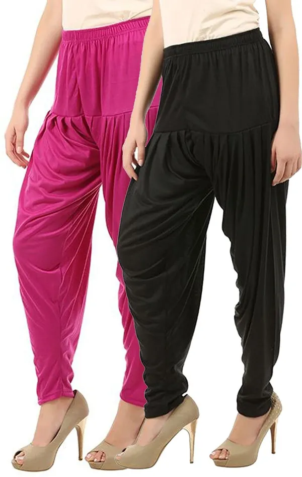 Black_&_Rani_Pink_Viscose_Rayon_Solid_Dhoti_Salwar_For_Women_&_Girls_(Pack_Of_2)