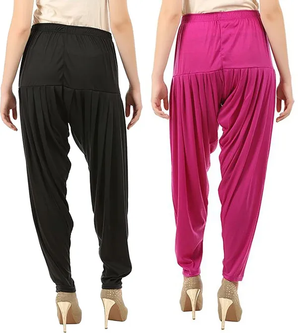 Black_&_Rani_Pink_Viscose_Rayon_Solid_Dhoti_Salwar_For_Women_&_Girls_(Pack_Of_2)