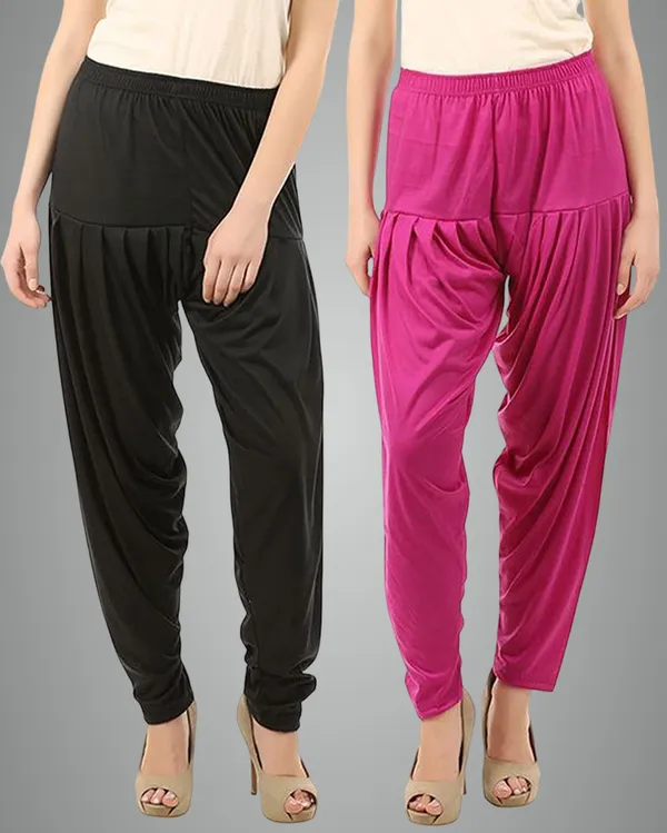 Black_&_Rani_Pink_Viscose_Rayon_Solid_Dhoti_Salwar_For_Women_&_Girls_(Pack_Of_2)