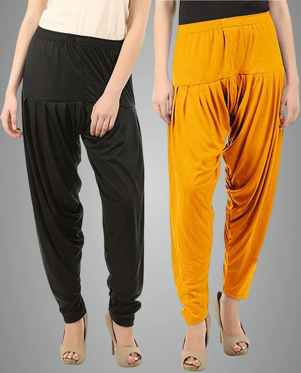 Black_&_Yellow_Viscose_Rayon_Solid_Dhoti_Salwar_For_Women_&_Girls_(Pack_Of_2)