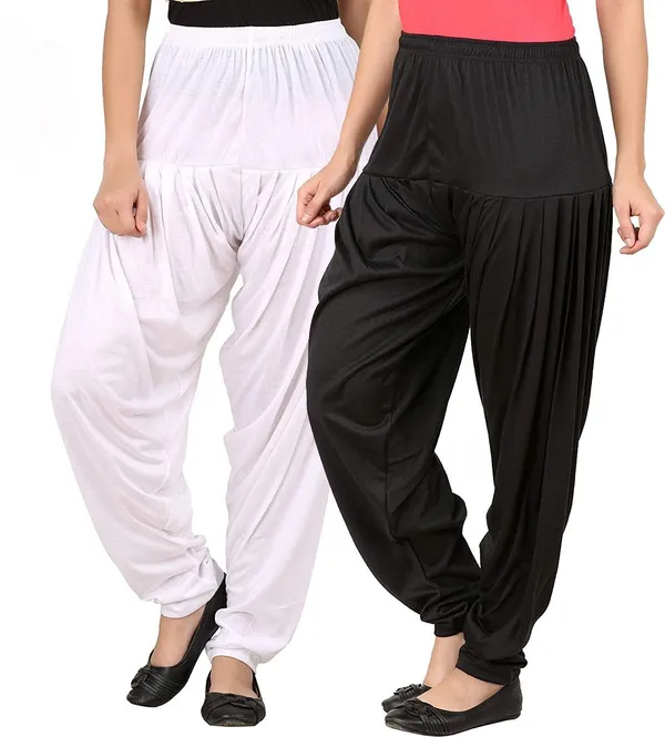 White_&_Black_Viscose_Rayon_Solid_Dhoti_Salwar_For_Women_&_Girls_(Pack_Of_2)