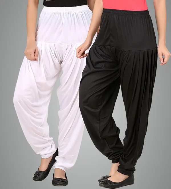 White_&_Black_Viscose_Rayon_Solid_Dhoti_Salwar_For_Women_&_Girls_(Pack_Of_2)
