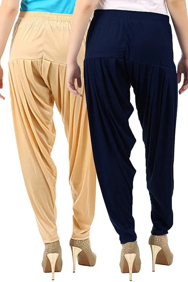 Blue_&_Beige_Viscose_Rayon_Solid_Dhoti_Salwar_For_Women_&_Girls_(Pack_Of_2)