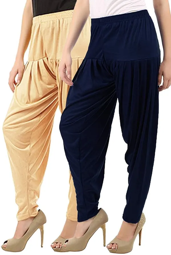 Blue_&_Beige_Viscose_Rayon_Solid_Dhoti_Salwar_For_Women_&_Girls_(Pack_Of_2)