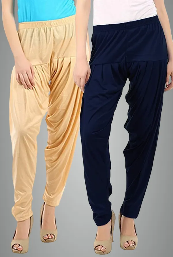 Blue_&_Beige_Viscose_Rayon_Solid_Dhoti_Salwar_For_Women_&_Girls_(Pack_Of_2)