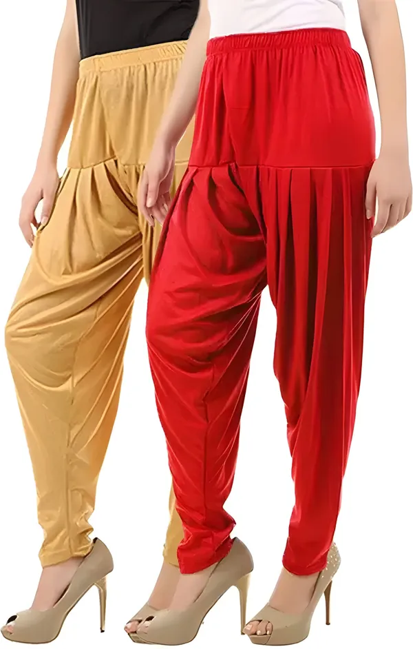 Red_&_Beige_Viscose_Rayon_Solid_Dhoti_Salwar_For_Women_&_Girls_(Pack_Of_2)