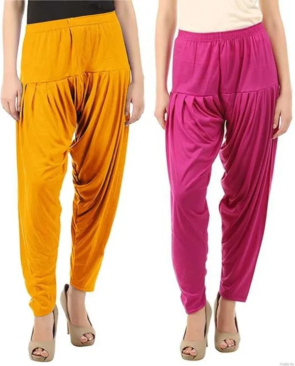 Yellow_&_Pink_Polyester_Solid_Dhoti_Salwar_For_Women_&_Girls_(Pack_Of_2)