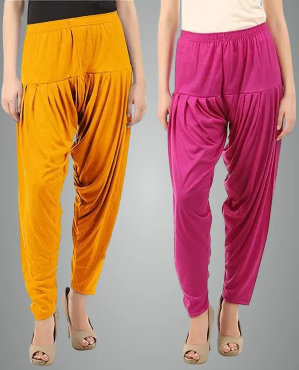 Yellow_&_Pink_Polyester_Solid_Dhoti_Salwar_For_Women_&_Girls_(Pack_Of_2)