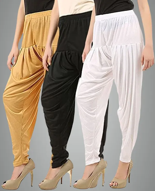 Beige,_Black_&_White_Viscose_Rayon_Solid_Dhoti_Salwar_For_Women_&_Girls_(Pack_Of_3)