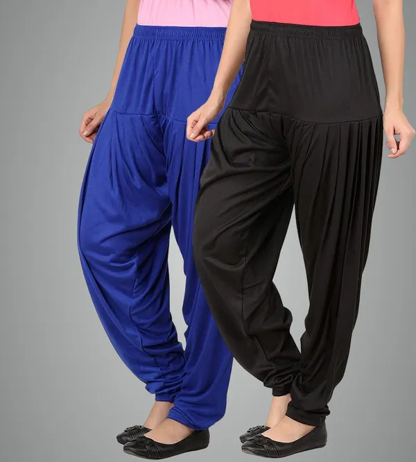 Black_&_Royal_Blue_Viscose_Rayon_Solid_Dhoti_Salwar_For_Women_&_Girls_(Pack_Of_2)