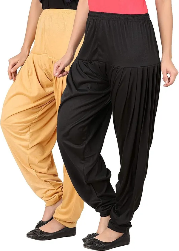 Black_&_Beige_Viscose_Rayon_Solid_Dhoti_Salwar_For_Women_&_Girls_(Pack_Of_2)