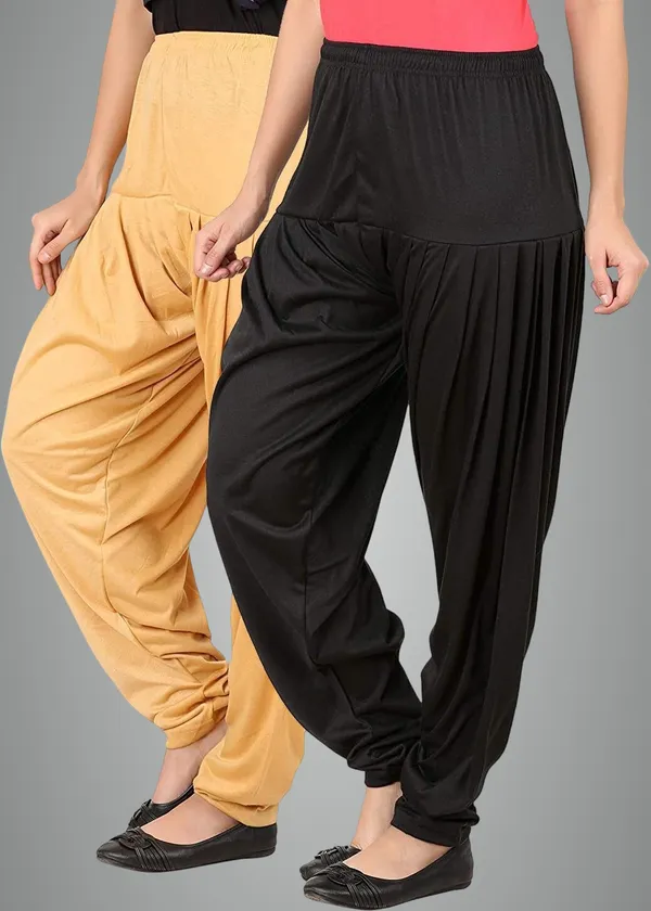 Black_&_Beige_Viscose_Rayon_Solid_Dhoti_Salwar_For_Women_&_Girls_(Pack_Of_2)