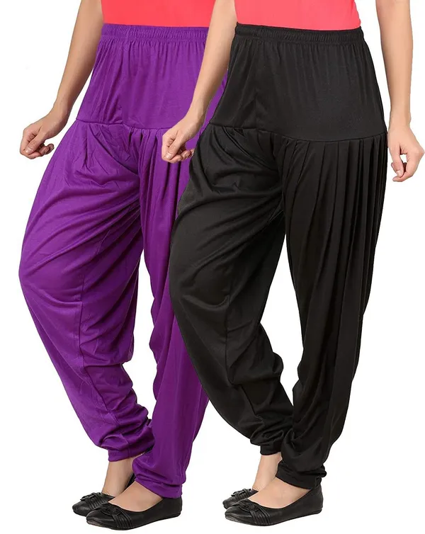 Black_&_Purple_Viscose_Rayon_Solid_Dhoti_Salwar_For_Women_&_Girls_(Pack_Of_2)