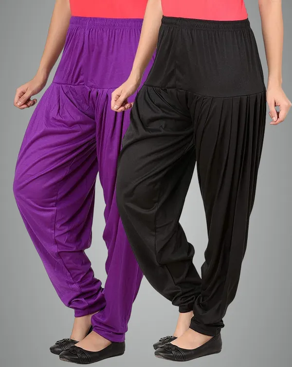 Black_&_Purple_Viscose_Rayon_Solid_Dhoti_Salwar_For_Women_&_Girls_(Pack_Of_2)