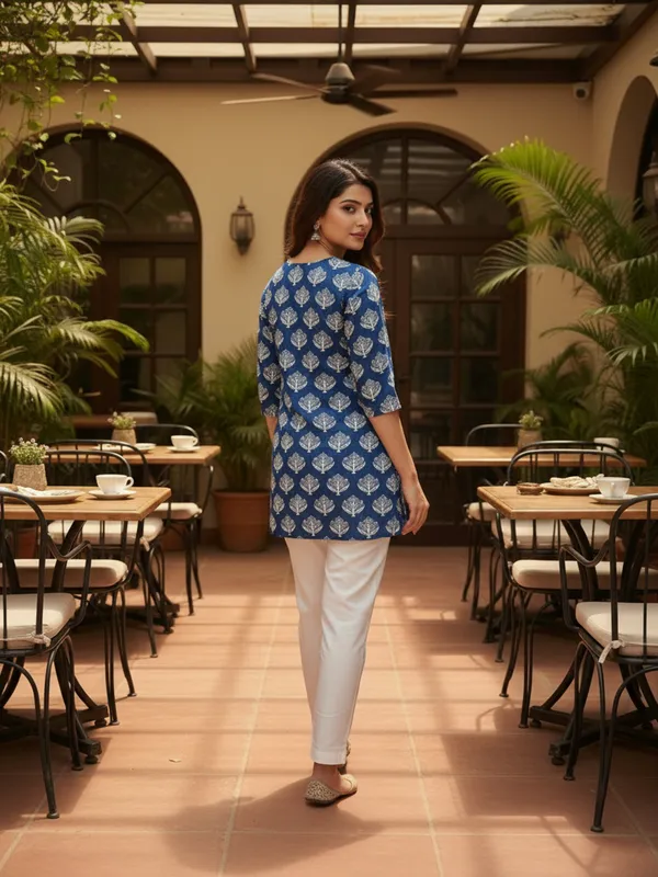 Dark_Blue_&_White_Trendy_Design_Viscose_Rayon_Party_Printed_Top_For_Women