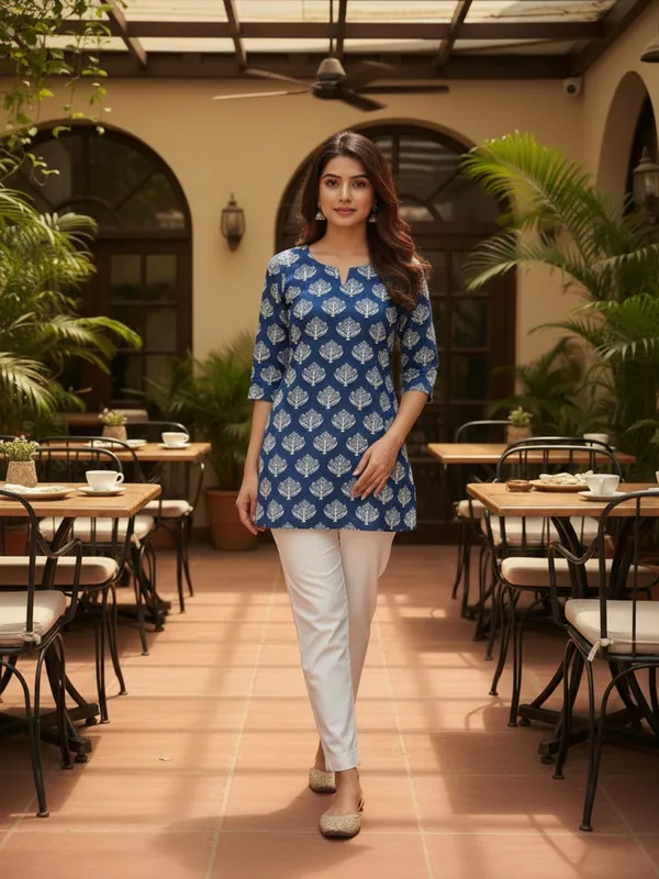 Dark_Blue_&_White_Trendy_Design_Viscose_Rayon_Party_Printed_Top_For_Women