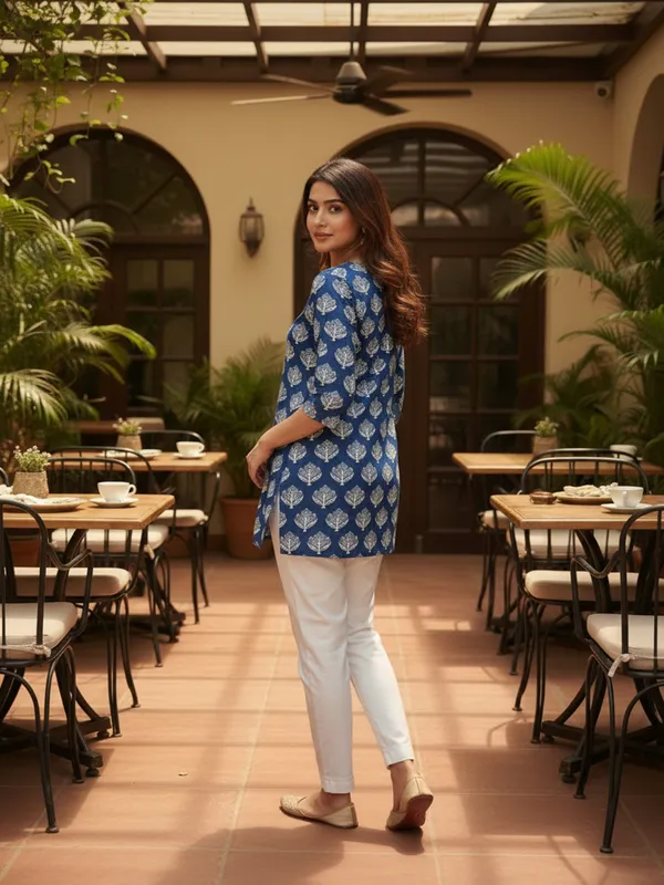 Dark_Blue_&_White_Trendy_Design_Viscose_Rayon_Party_Printed_Top_For_Women