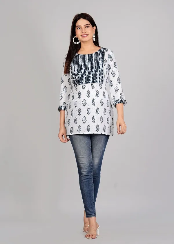 Blue_&_White_Trendy_Design_Viscose_Rayon_Party_Printed_Top_For_Women