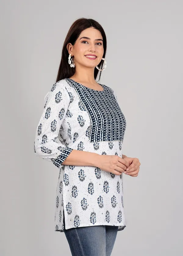 Blue_&_White_Trendy_Design_Viscose_Rayon_Party_Printed_Top_For_Women