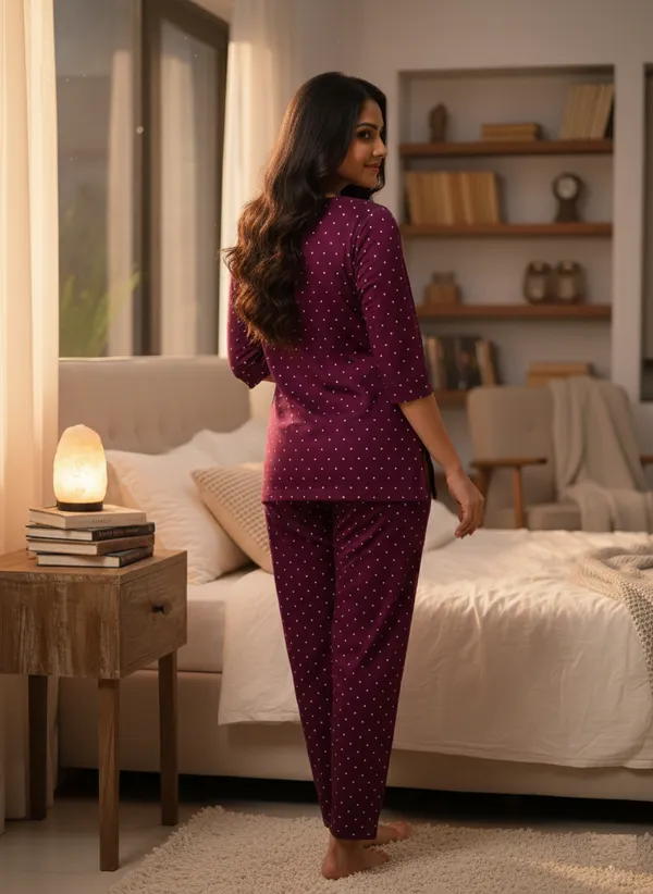 Maroon_Trendy_Design_Viscose_Rayon_Printed_Night_Suit_Set_For_Women