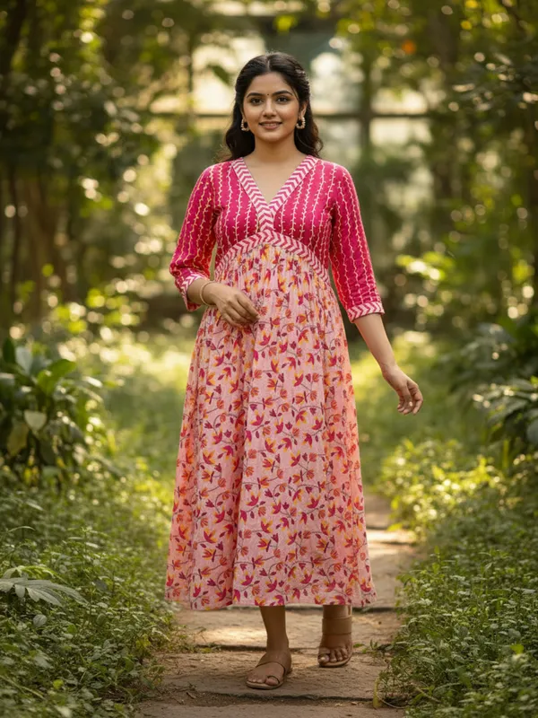 Multicolor_Trendy_Design_Cotton_Rayon_Printed_Gown_Kurta_For_Women