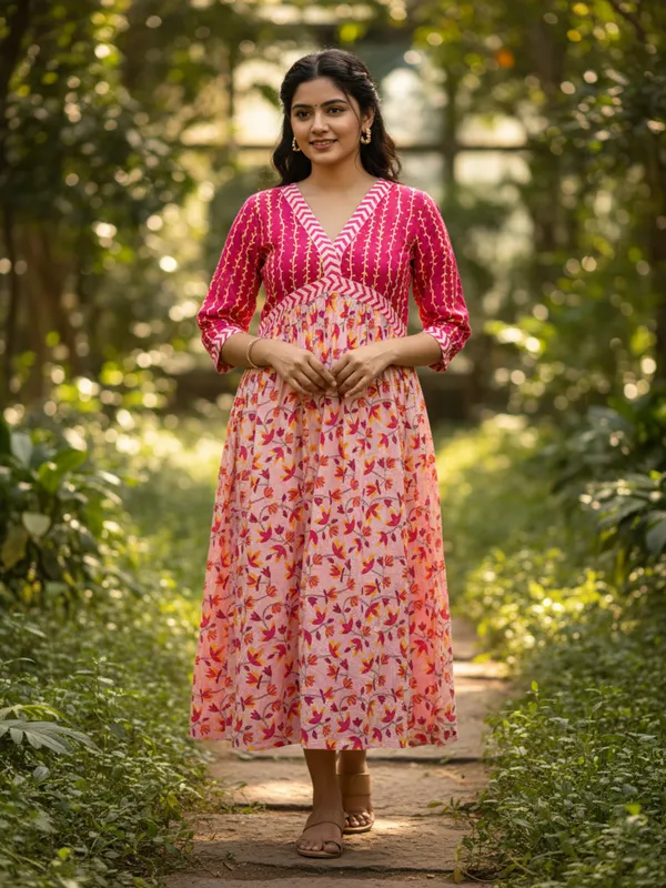 Multicolor_Trendy_Design_Cotton_Rayon_Printed_Gown_Kurta_For_Women