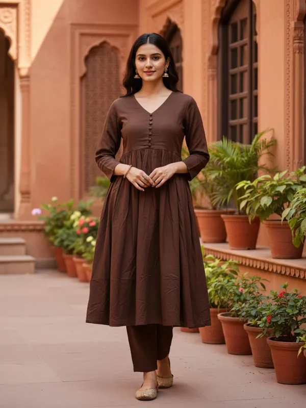 Brown_Trendy_Design_Viscose_Rayon_Kurta_Pant_Set_For_Women