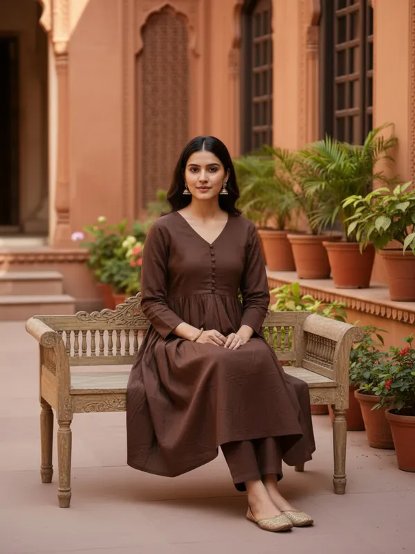 Brown_Trendy_Design_Viscose_Rayon_Kurta_Pant_Set_For_Women