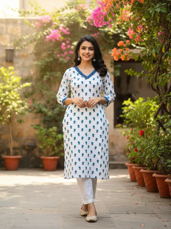 White_Trendy_Design_Viscose_Rayon_Printed_Straight_Kurta_For_Women