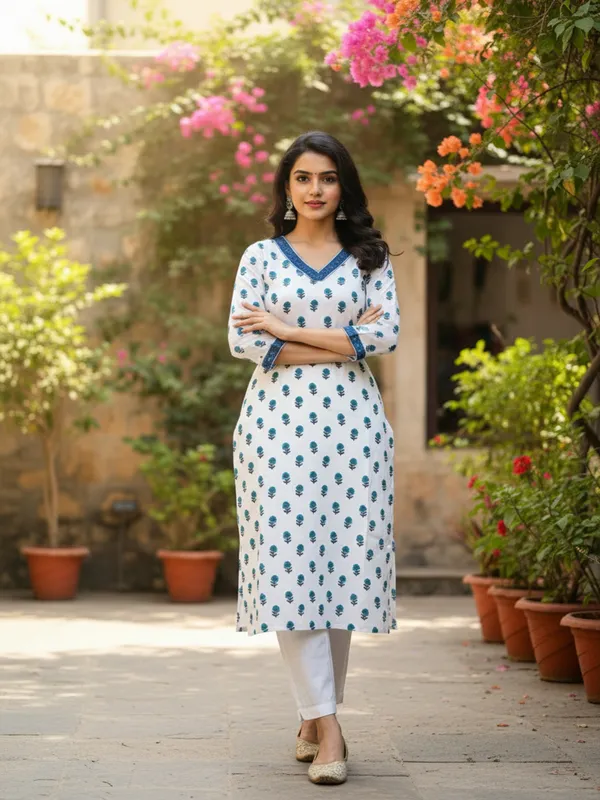 White_Trendy_Design_Viscose_Rayon_Printed_Straight_Kurta_For_Women