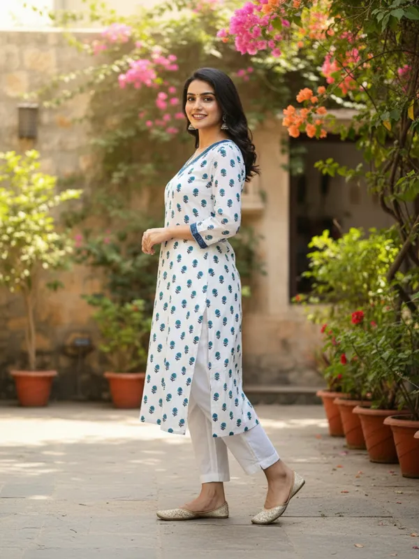 White_Trendy_Design_Viscose_Rayon_Printed_Straight_Kurta_For_Women