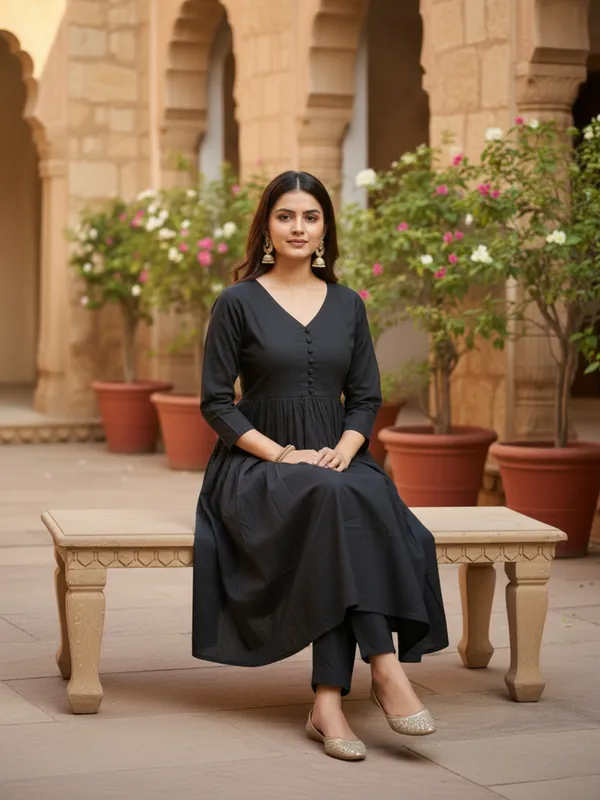 Black_Trendy_Design_Viscose_Rayon_Kurta_Pant_Set_For_Women