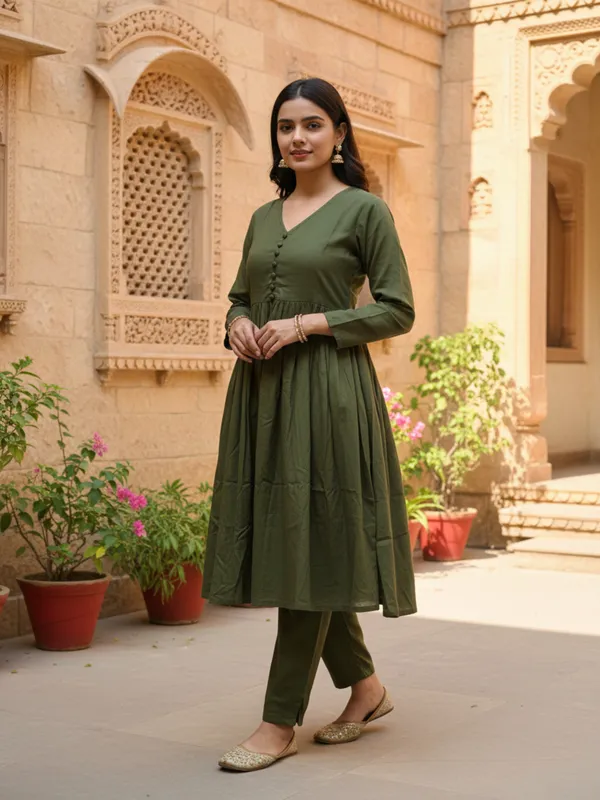 Green_Trendy_Design_Viscose_Rayon_Kurta_Pant_Set_For_Women