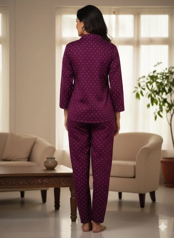Maroon_Trendy_Design_Viscose_Rayon_Printed_Shirt_&_Pyjama_Set_For_Women