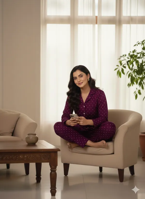 Maroon_Trendy_Design_Viscose_Rayon_Printed_Shirt_&_Pyjama_Set_For_Women