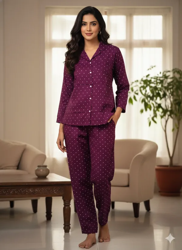 Maroon_Trendy_Design_Viscose_Rayon_Printed_Shirt_&_Pyjama_Set_For_Women