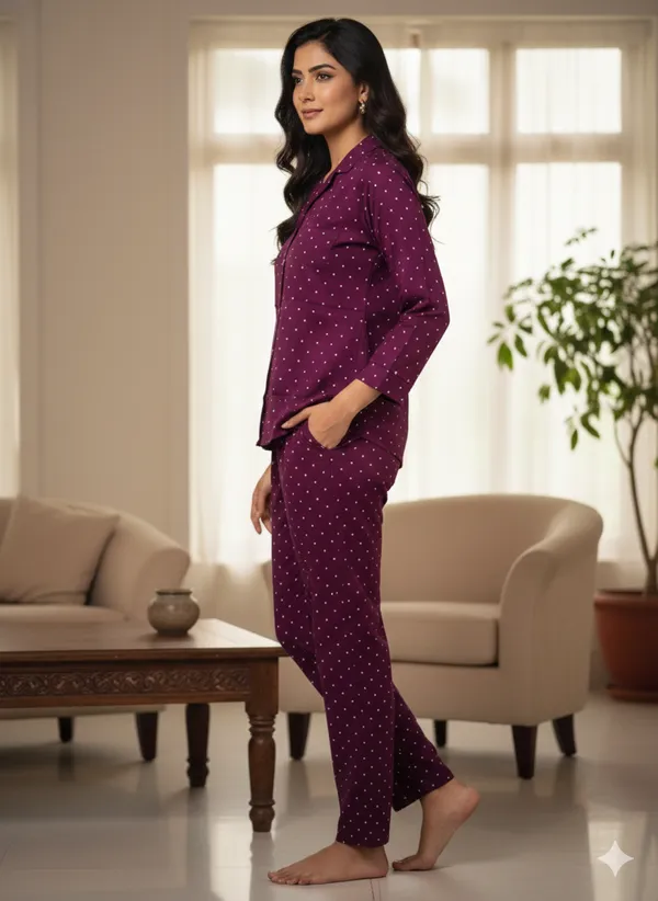 Maroon_Trendy_Design_Viscose_Rayon_Printed_Shirt_&_Pyjama_Set_For_Women
