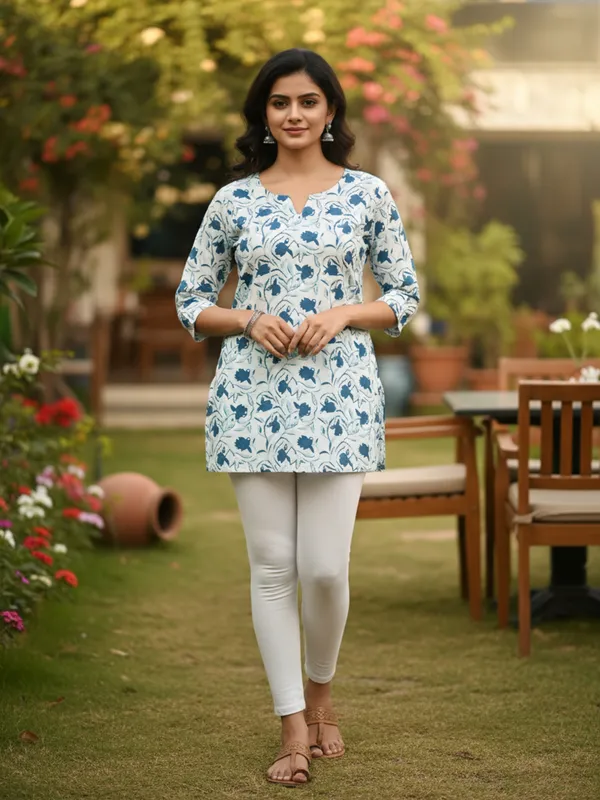 White_&_Blue_Trendy_Design_Viscose_Rayon_Party_Printed_Top_For_Women