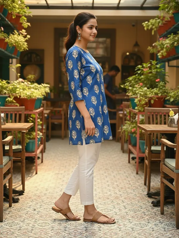 Blue_Trendy_Design_Viscose_Rayon_Formal_Printed_Top_For_Women