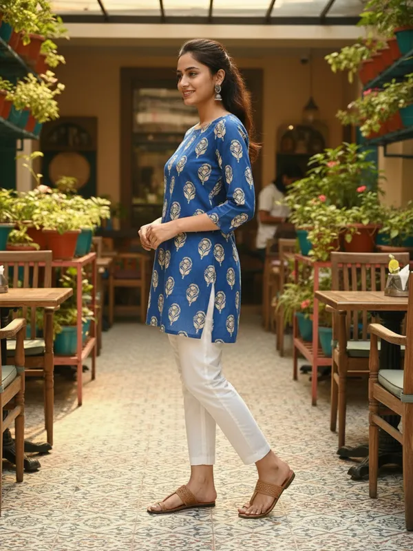 Blue_Trendy_Design_Viscose_Rayon_Formal_Printed_Top_For_Women
